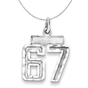 Silver, Varsity Collection, Small D/C Number 67 Necklace - 24 In